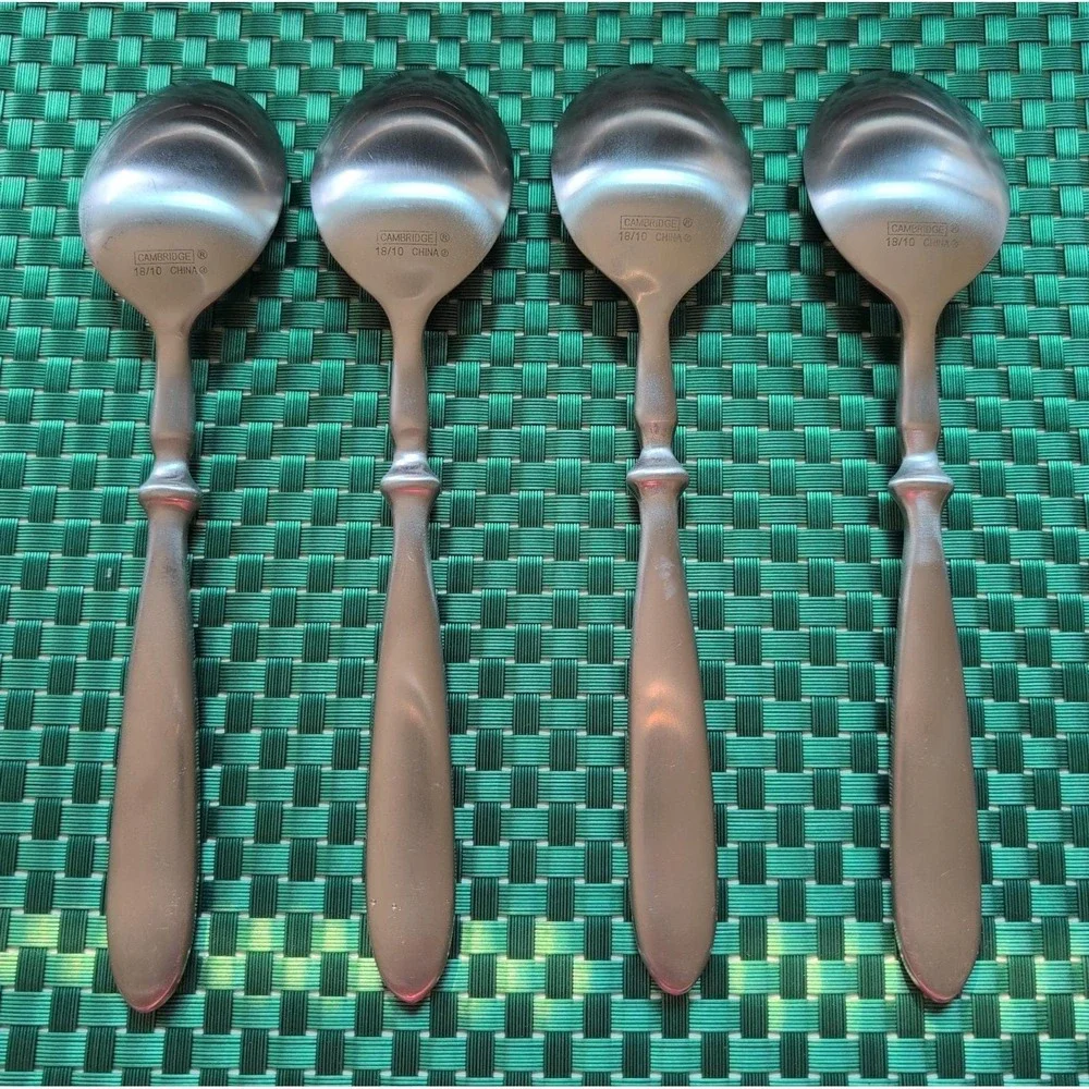 Cambridge TOWNHOUSE Soup Spoons Set Lot of 4 SATIN Stainless Bistro Style VTG